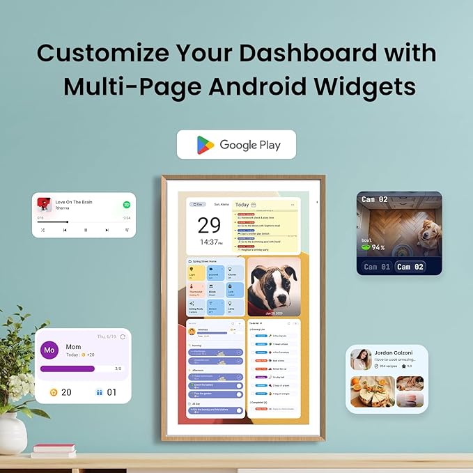 Apolosign 21.5-inch Digital Calendar : Dual Mode Smart Wall Planner, No Subscription, Install Apps, Sync Calendars, Electronic Touchscreen Interactive Display for Family Schedules, Chore Chart (Teak)