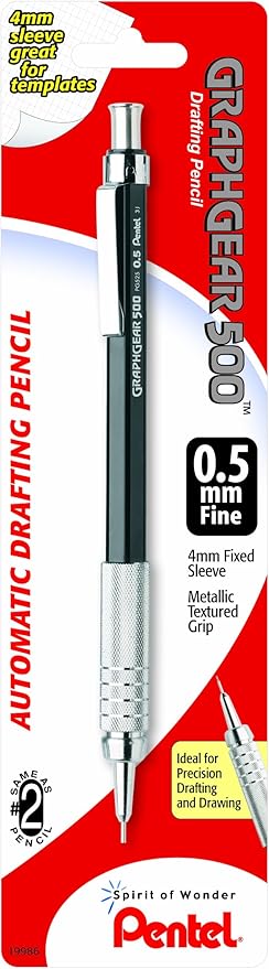 Pentel Graph Gear 500 Automatic Drafting Pencil, 0.5mm, Black Barrel, 1 Pack (PG525BP)