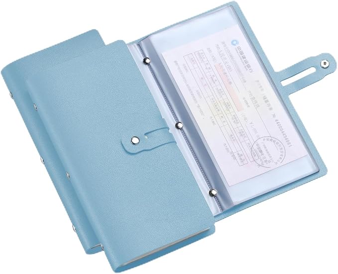 Leather Receipt Organizer, Portable Receipt Holder for Travel, Daily Coupon Organizer with 20 Pockets and 12 Card Slots to Keep Receipts and Coupons Organized, Prevent Loss and Damage (Light Blue)