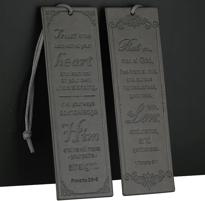 2 Pcs Leather Bible Bookmark, Christian Bookmarks Gifts for Men Book Marks for Reading Men (Dark Grey)