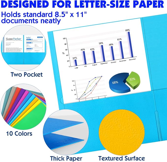 TUXIYA Two Pocket Folders, 110 Pack 2 Pocket Folders, Letter Size Paper File Folder with Pockets, Thick Paper Folder for School Office Business Home, Assorted 10 Colors