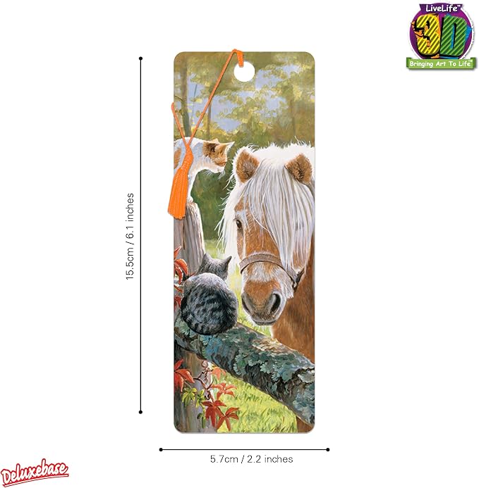 3D LiveLife Bookmark - Just Visiting from Deluxebase. Cute Lenticular Horse Page Marker. Animal Themed Accessories for Book Lovers. Small Gifts for Men, Women, Writers and Teachers.
