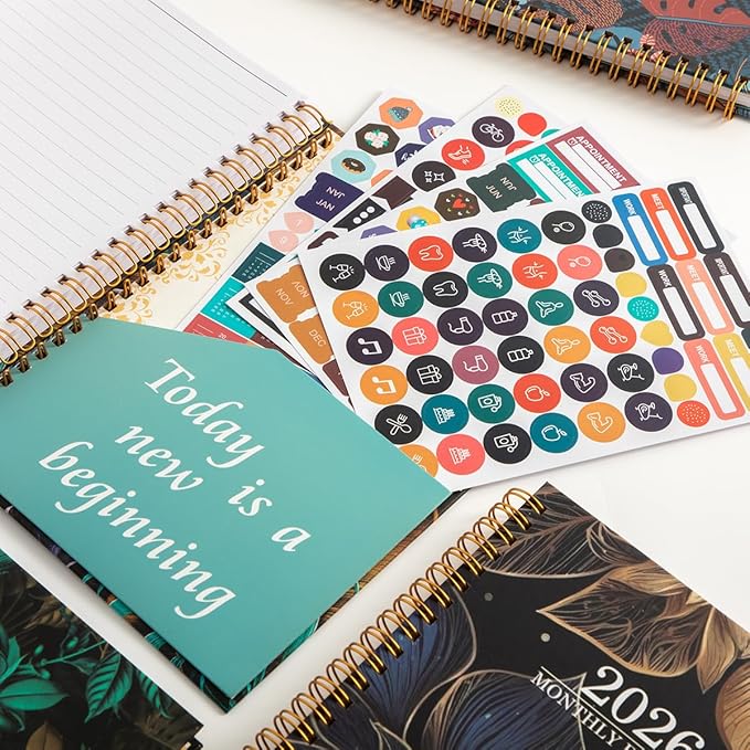 Planner 2026 - Weekly and Monthly Calendar Academic Planner, 2026 Yearly Daily Calendar Planning Agenda Book with Month Tabs, Jan to Dec 2026, With Stickers for Home Office School, 6.5" x 8.5" (Green leaves)