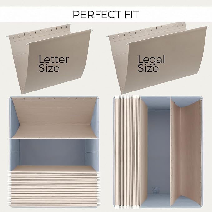 Decorative File Organizer Box Set of 2 - Collapsible Linen Filing Cabinets with Handles Are Perfect to Store All Your Documents & Hanging File Folders - Portable Easy Slide Office Crates with Lid