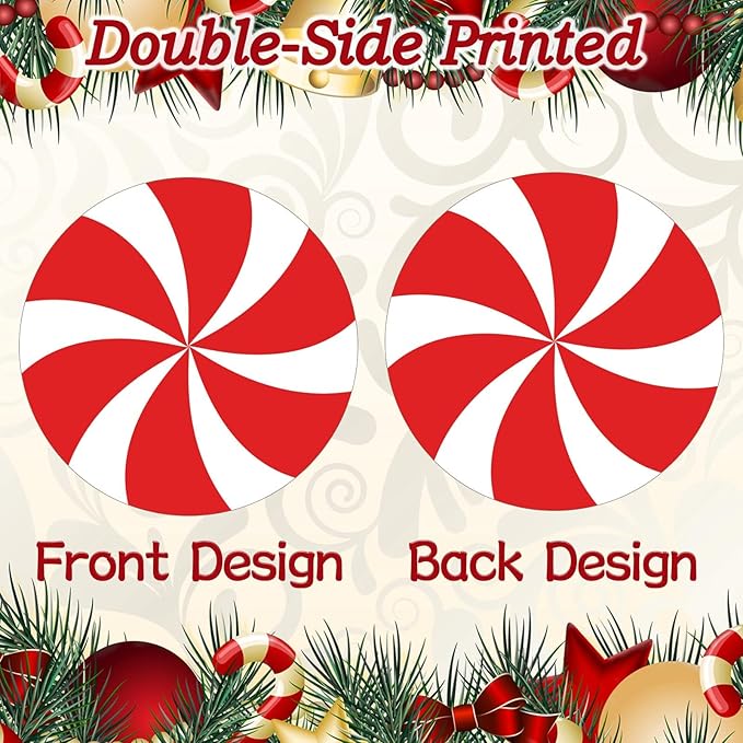 48 Pieces Peppermint Candies Cutouts Christmas Home Classroom Decoration Sweet Peppermint Cut Outs with Glue Point Dots for Winter Bulletin Board School Christmas Party, 5.9 x 5.9 Inch(Red & White)