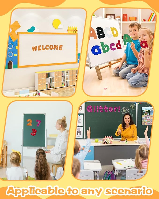 243 Pcs Glitter Bulletin Board Letters Set, 4 Inch Alphabet Poster Board Cardboard Cutouts with Numbers and Punctuation, Classroom School Wall Display Decorations (Yellow)