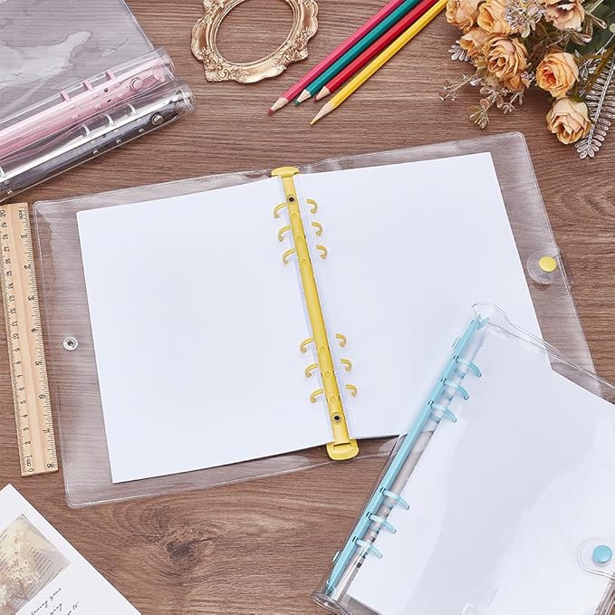 FINGERINSPIRE 4Pcs A5 Transparent Soft PVC 6-Ring Binder Cover 4Color Soft Notebook Planner Folder PVC Covers Binder 6-Hole Binders Notebook Covers Refillable Ring Binders Folder for Cover Protection
