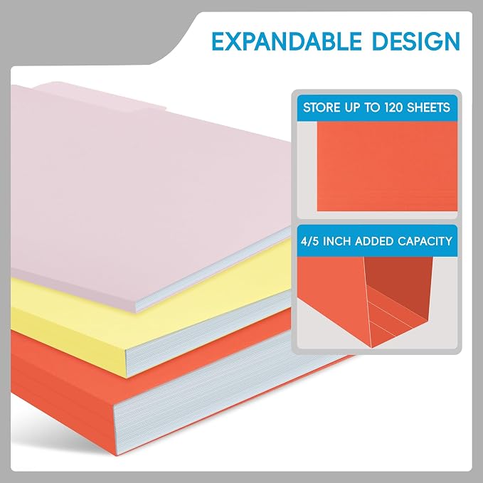 100 Packs Colored File Folders,1/3 Cut Tabs File Folder,Lemon Yellow File Folders,Manila File Folders,Two-Tone File Folder for Office School Business