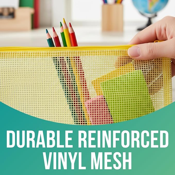 Fun Express 13 1/4" x 9 1/4" Medium Mesh Zippered Vinyl Storage Bags - 12 Pieces