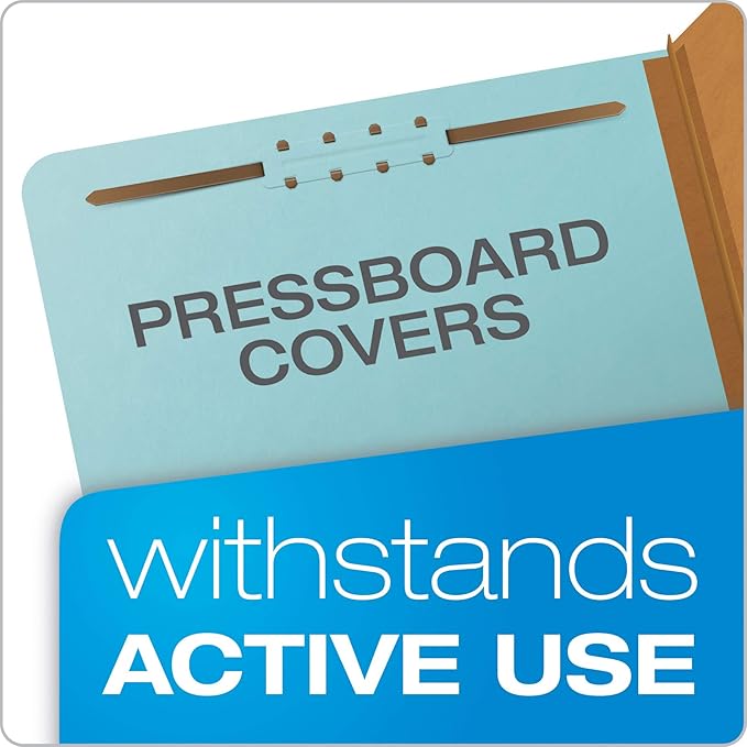Pendaflex Pressboard Classification File Folders, 3 Dividers, 2" Embedded Fasteners, 2/5 Tab Cut, Letter Size, Light Blue, Box of 10 (24094), Specialty