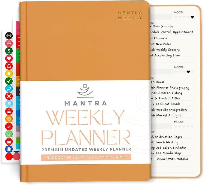 2026 Planner, Daily Journal & Gratitude Journal All-In-One with To Do List, Self Care Prompts & Habit Tracker - 7 x 10 - Orange