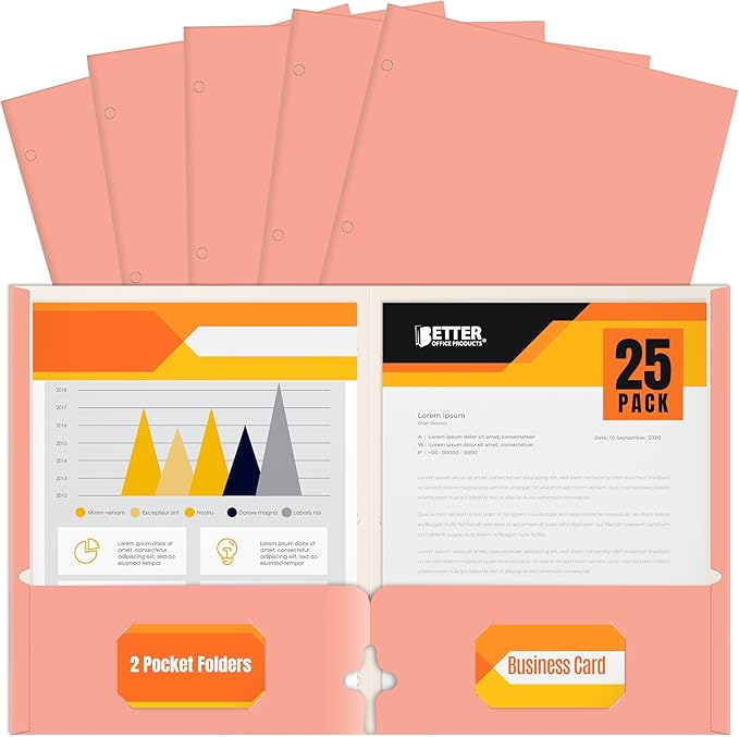 2 Pocket Portfolio Folders, 25 Pack, Trendy Cool Colors, Fits Letter Size Paper, for School, Office, Home, Matte Finish (Peachy Peach)