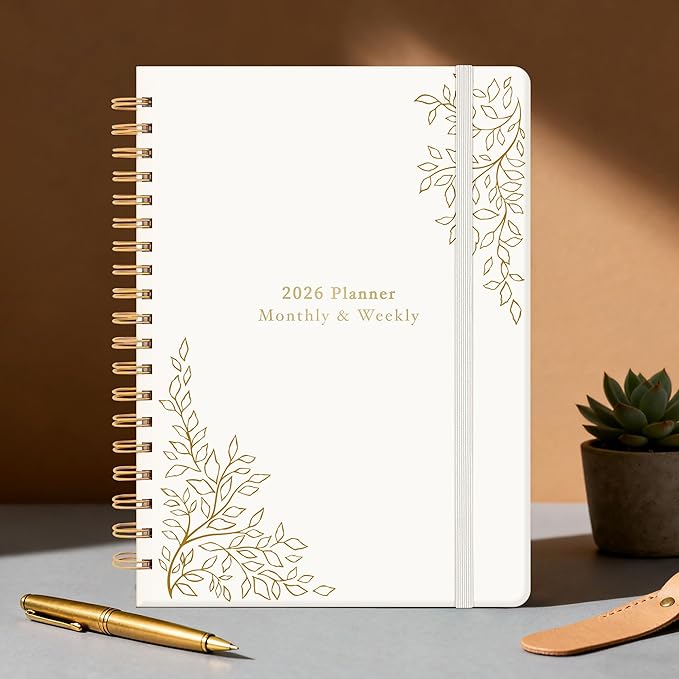 2026 Planner Weekly and Monthly, Jan.2026 - Dec.2026, Hardcover Calendar 2026 Agenda Daily Planner Book Spiral Notebook with Monthly Tabs, 7.4" x 10.2", Calm Vine