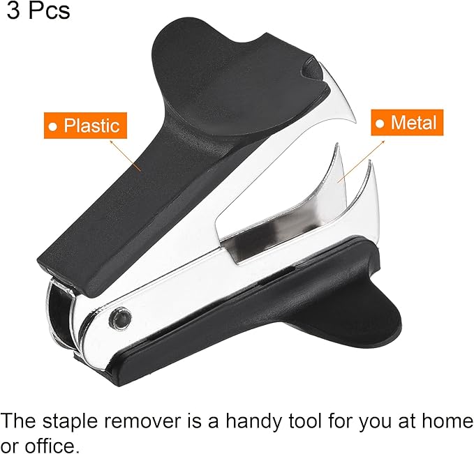 MECCANIXITY Staple Remover Tools, Staplers Puller Steel Jaw for Office Home Desktop Supply Accessory, Black Pack of 3