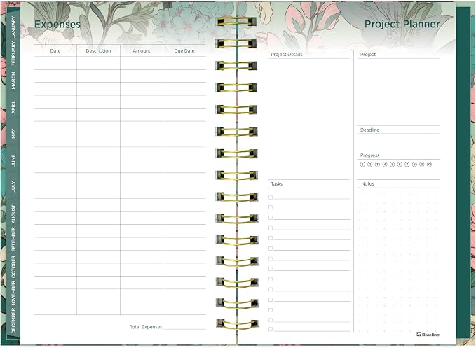 Blueline® 17-Month Weekly/Monthly Planner, August 2026 to December 2027, Four-Color Interior, Hard Cover, 8" x 5", Verdant Design (C448017.01)
