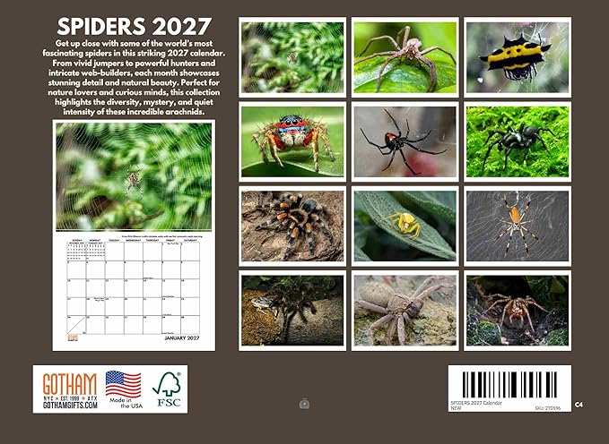 Spider Calendar 2027 Spiders Monthly Wall Calender 12 Month