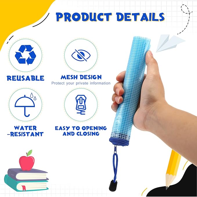 Roowest 48 Pcs A5 Mesh Zipper Pouch Plastic Zipper Pouch Clear Pencil Waterproof Bag with Multipurpose Mesh Storage Bag for School Office(Blue, Red, Green, Yellow)