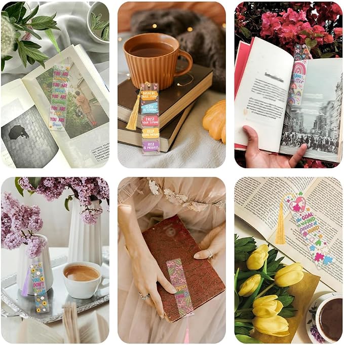 Peacoblue 30pcs UV DTF Bookmarks Transfer Stickers Wraps Mental Health Copywriting for Women Men Reading, Waterproof Bookmarkers Decal(No Blank Bookmarks) for Acrylic Plastic Metal Blank Bookmark