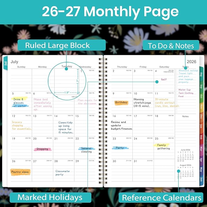 Planner 2026-2027 - 2026-2027 Planner Weekly and Monthly 9" x 11", JULY 2026 - JUNE 2027, Academic Planner 2026-2027, Monthly Calendar Planner with Colorful Tabs, Spiral Binding, Pocket - Black