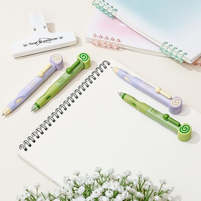 Temiary 4 Pcs Cute Retractable Erasable Gel Pens, 0.5 mm Fine Point Blue Ink Pen with 12 Pcs Refills, Make Mistakes Disappear, Writing and Crossword Puzzles for School Office Supplies (Green & Purple)