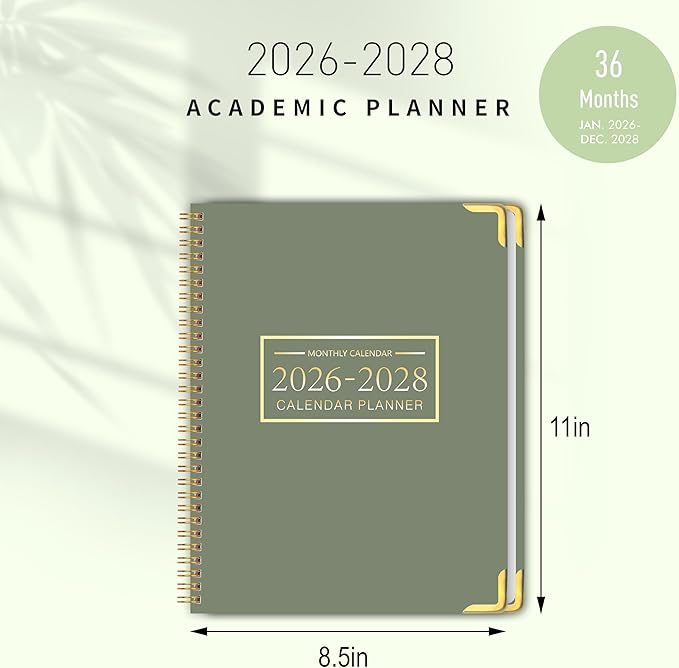Monthly Planner 2026-2028, 2026-2028 Calendar 36 Months, 8.5" x 11", Jan 2026- Dec 2028,Metal corner protectors with Spiral Bound, 3 Years Academic Planner Perfect for School & Office for Women & Men