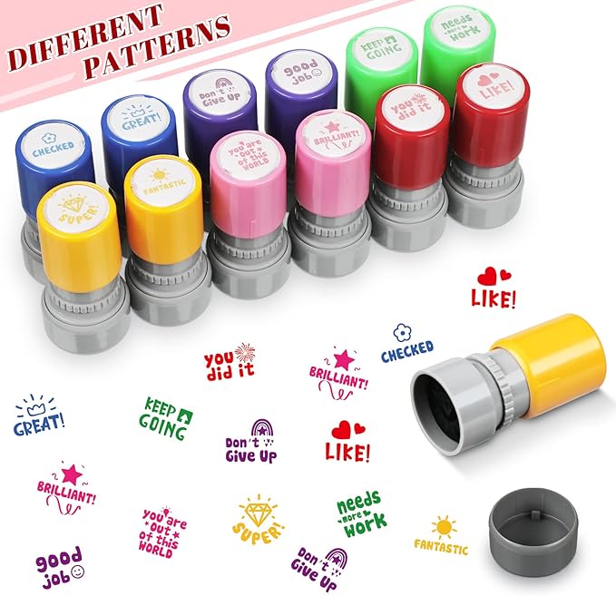 Geyee 12 Pack Teacher Stamps for Grading Colorful Self Inking Motivational Grading Stamps Christmas Teacher Gifts Funny Encouraging Teacher Stamps for Homework Teacher Supplies