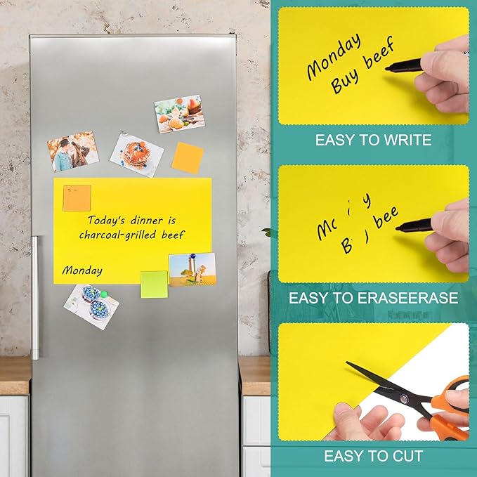 PATIKIL Magnetic Dry Erase Board Sheet for Fridge, 3 Pcs 12 x 8 Inch Erasable Refrigerator Whiteboard for Kitchen for Home Kitchen Organizer Planner Office Storage, Yellow (0.6mm)