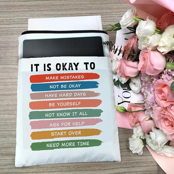 Inspirational Quote Book Sleeve, Book Covers for Paperbacks, Book Sleeve with Zipper, Book Lover Gifts, Bookish Gift Book Pouch for Women 11.4 x 9.05 Inch - It's Okay to Not Be Okay