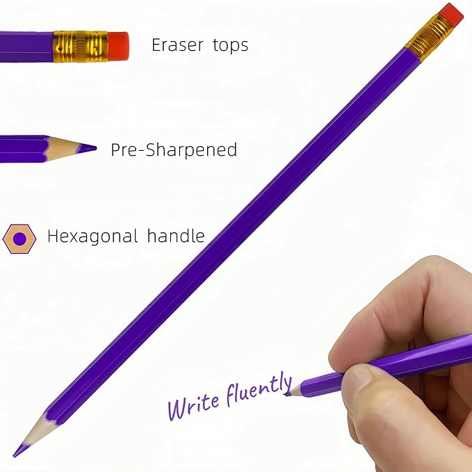 36 Pcs Erasable Checking Pencils, Pre-Sharpened, for Marking, Coloring, Tests, Grading, Office (Purple)