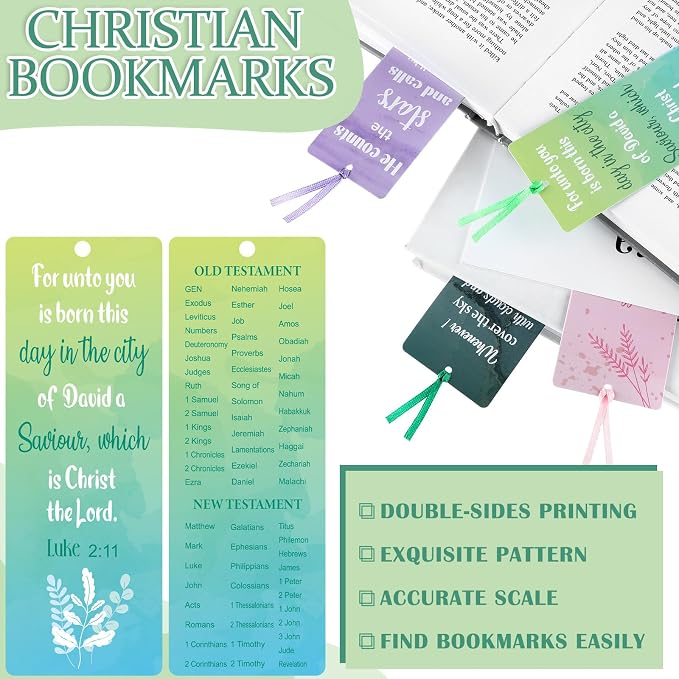 Chinco 120 Pack Bible Verse Bookmarks for Women Christian Scripture Inspirational Book Marks with Ribbons Religious Motivational Bookmarks for Women Men Church Office Gifts Supplies