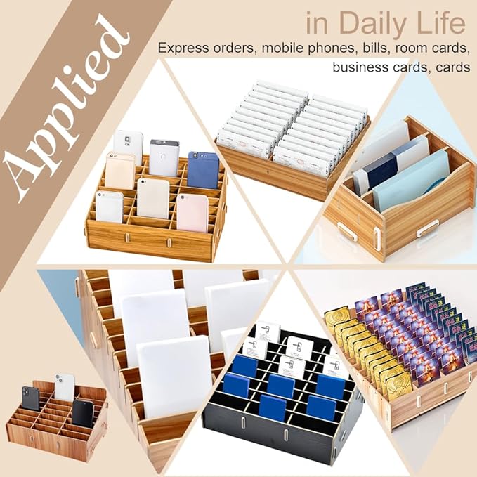 BENECREAT 24-Grid Wooden Cell Phone Storage Box, Mobile Phone Management Storage Box Desktop Organizer for Office and School Supplies, Teak Wood Color