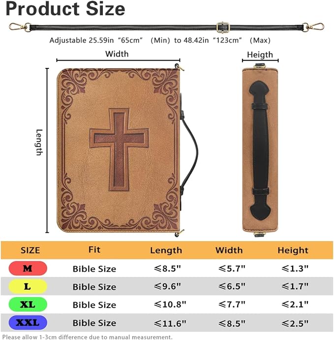 Bible Cover Case for Women Border Print with Strap and Handle L | Bible Cover with Strap and Handle,PU Leather Bible Protecto, Inner Pockets and Pen Loop, Bible Study Supplies for Girls