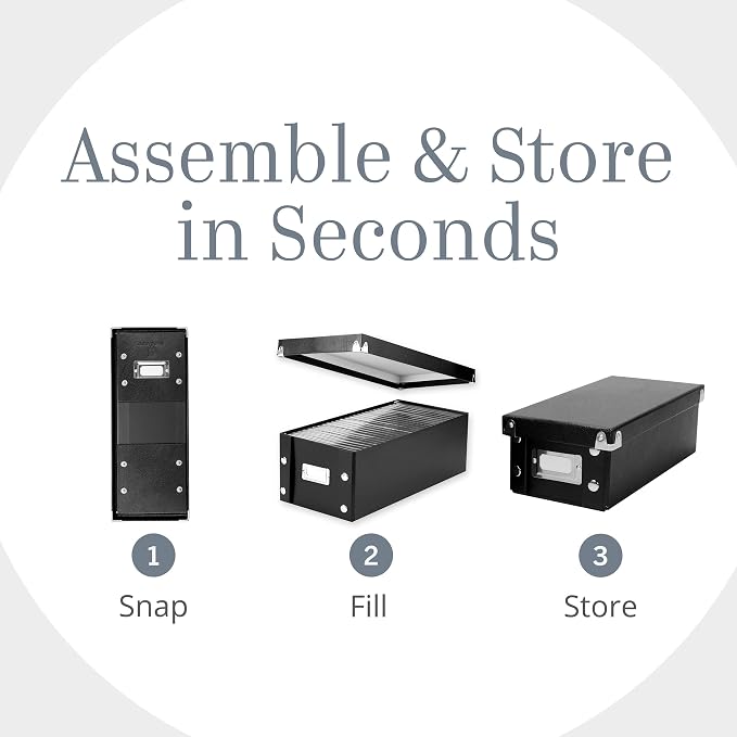 Snap-N-Store Index Card Holder Storage Box - Collapsible Organizer Box fits 1100 Flash Cards - Business, Recipe, or Note Card - 3 x 5, 1 Pack, Black