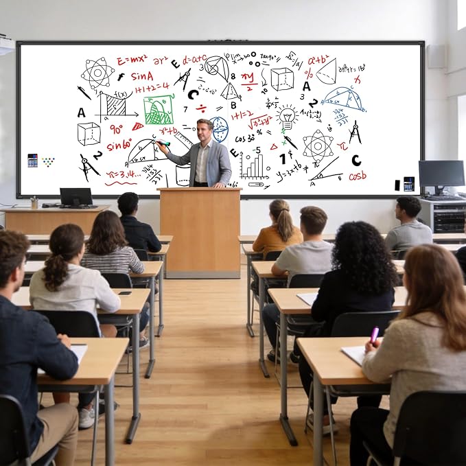 118"X48" Large Magnetic Whiteboard - Dry Erase Board, 10x4 Feet, Foldable Design, Non-Reflective Coated Surface Ultra-Wide Office White Board, Black Frame for Media Centers