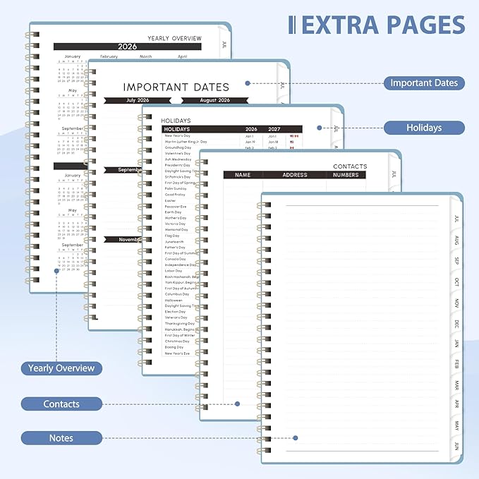 Academic Planner 2026-2027, Weekly and Monthly Agenda Planner, Daily Calendar Planning Notebook (July 2026 - June 2035), School Teacher Student Supplies, 8.5" x 11", Soft Blue