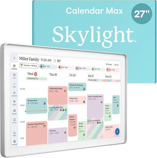 Skylight Calendar Max - 27-Inch Smart Digital Calendar & Chore Chart, Family Organizer with Interactive Touchscreen Display, Wall Mountable in Portrait or Landscape, Silver