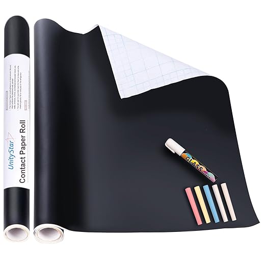 UnityStar Chalk Paper, 17.7" X 78.7" Adhesive Chalkboard Contact Paper Removable Wall Decal Stickers with 1 Liquid Chalk Marker & 5 Colors Chalks for Home Office School Blackboard Restaurant Menu