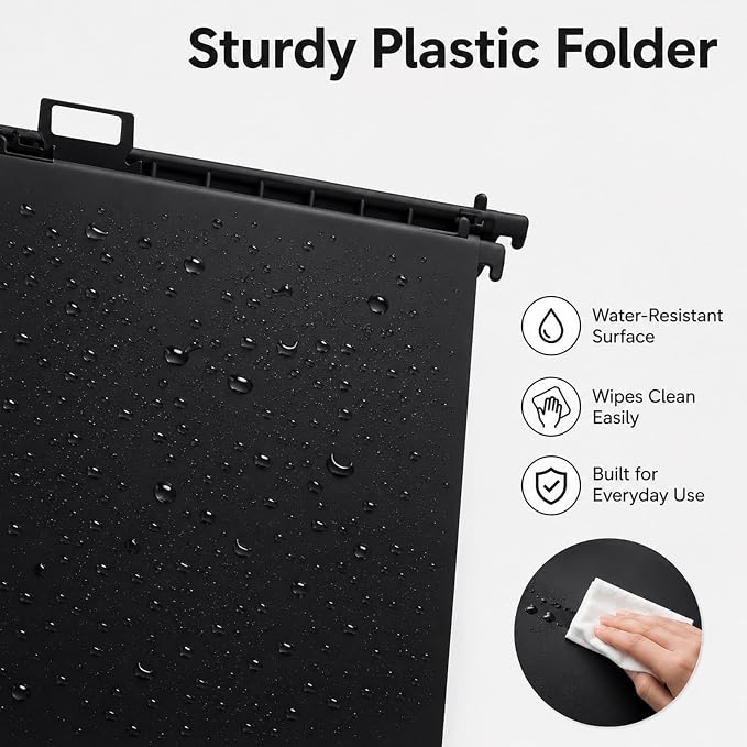 gisgfim 16 Pack Plastic Hanging File Folder Letter Size 1inch Expanding File Folders with Tabs Extra Capacity Hang Folders Heavy Duty for Filing Cabinet Designed for Bulky Files, Black