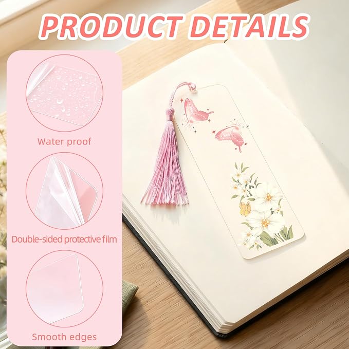 MXCOIRTP 120 Pcs Blank Bookmarks with 120 Colorful Tassels, Thick 350GSM Cardstock Paper and Transparent Acrylic Bookmarks for DIY Crafts, Holiday Reading, Classroom Projects and Gift Tags, 6x2 Inch