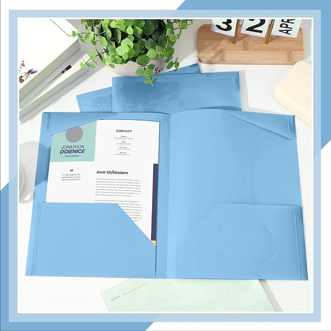 Henoyso 36 Pack Dusty Blue Plastic Folders with Clear Front Pockets Heavy Duty File Folders with 2 Pockets and Card Slot for Student Communication School Office Presentation Report