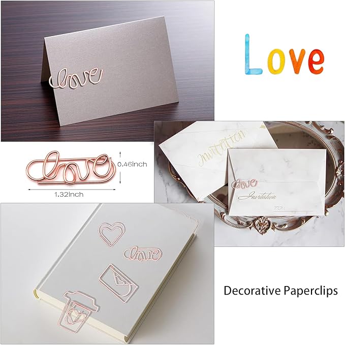 30Pcs Adorable Rose Gold Fancy Paper Clips Set, Cute Shaped Metal Clips with Travelers Accessories for Planner & Journal Supplies, Creative Decorative Bookmarks for Office School Home Organization