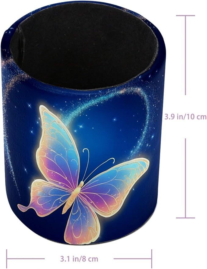 Leather Pen Holder for Desk, Butterfly Makeup Brushes Holder Pencil Cup Multifunctional Desktop Organizer Caddy for Home School Office Desk Accessories