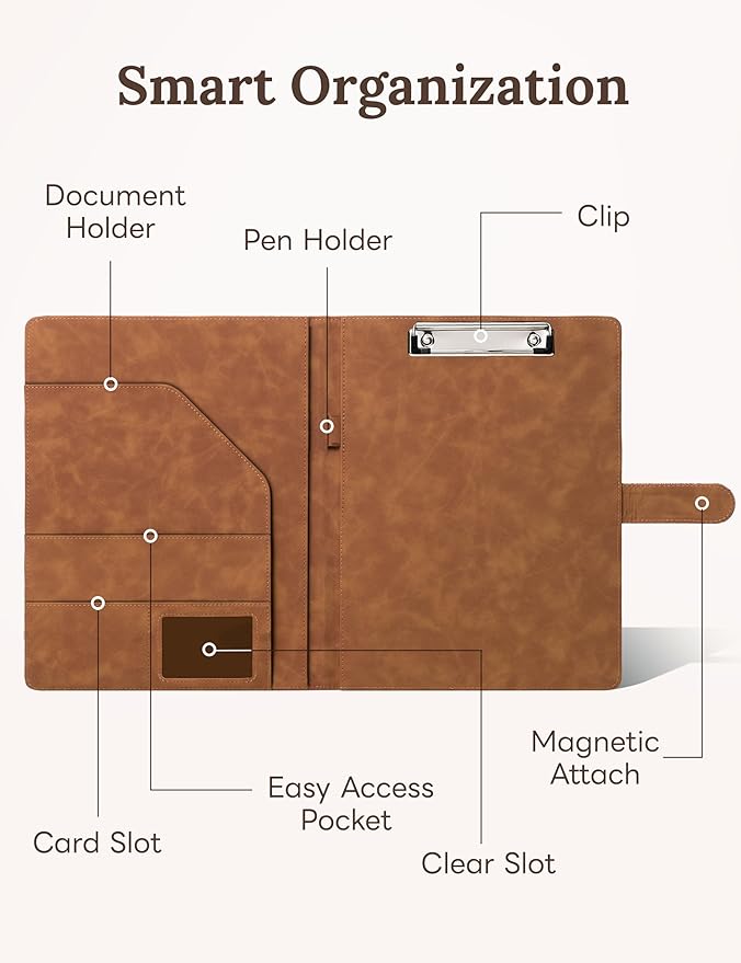 Clipboard Folder Padfolio, Mymazn Writing Portfolio Faux Leather Clipboards with Cover for Legal Pad Holder Letter Size A4 8.5 x 11 for Business Conference Notepad Clip Boards
