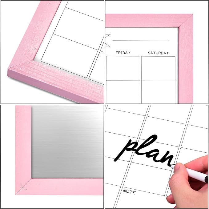 TORASO Dry Erase Monthly Calendar Board, Magnetic Whiteboard for Wall, Office/School/Home, Solid Wood Pink Frame Hanging Board 10.5"x 14.5"(YL-Pink-2737-B)