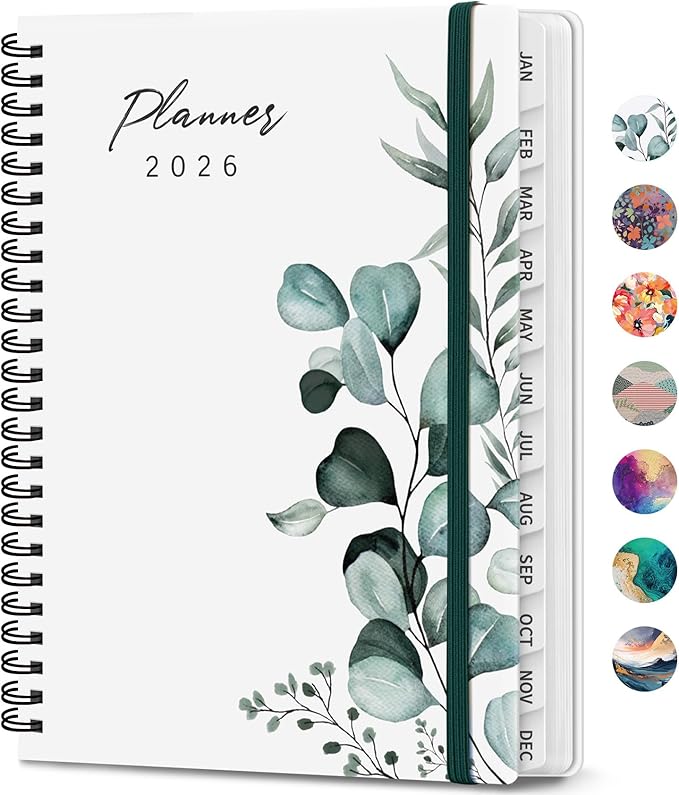 2026 Planner, Weekly and Monthly Calendar Planner Book, January 2026 - December 2026, Hardcover Spiral Planner with Monthly Tabs, Notes Pages, Perfect for Women & Men, A5 (6.4" x 8.5") - Leaf