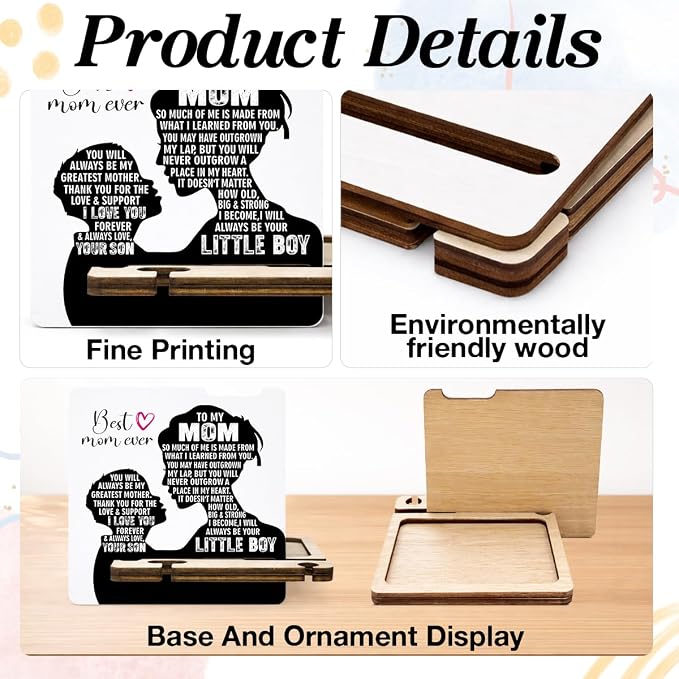 Mother's Day Appreciation Gift for Mom - Multi-functional Desk Organizer - Motivational wooden Best Mom Sign for Office Desk Shelf Decor