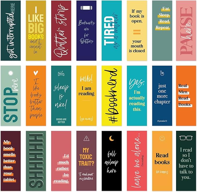 Snarky Bookmarks / 2" x 6" Hilarious Paper Bulk Pack Quotemarks / 24 Motivational Bookmarks Set/Funny Book Lover Bookmark Present/Made in The USA