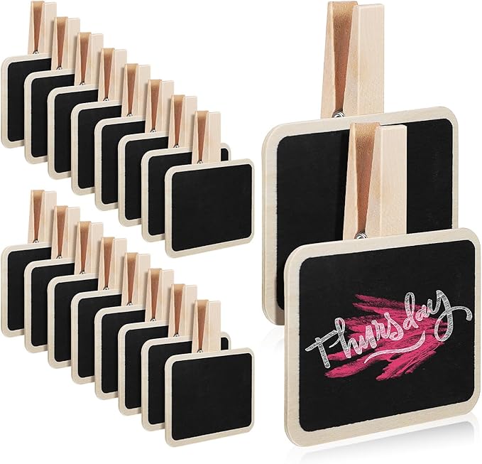 SEWACC 20pcs Mini Chalkboard Signs with Clips Reusable Food Labels for Party Buffet Photo Clips for Tabletop Display Easy to Write and Wipe Off for Events and Catering