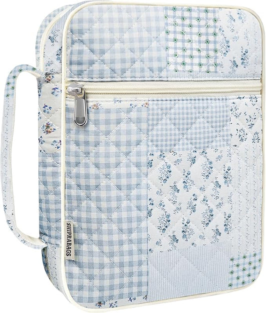 shirabags Quilted Bible Cover Case for Women - Elegant Cotton Bible Bag for Study, Church, Christian Gifts for Women(Green Blue pin, M)