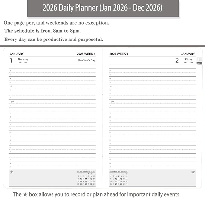 2026 Daily Planner/Calendar, One Page Per Day, Daily Monthly Agenda Planner with Time Slots and Monthly Tabs, Jan - Dec 2026, 5.7" x 8.25" Appointment Book, Pen Holder, Leather Cover (2026-Sky blue)